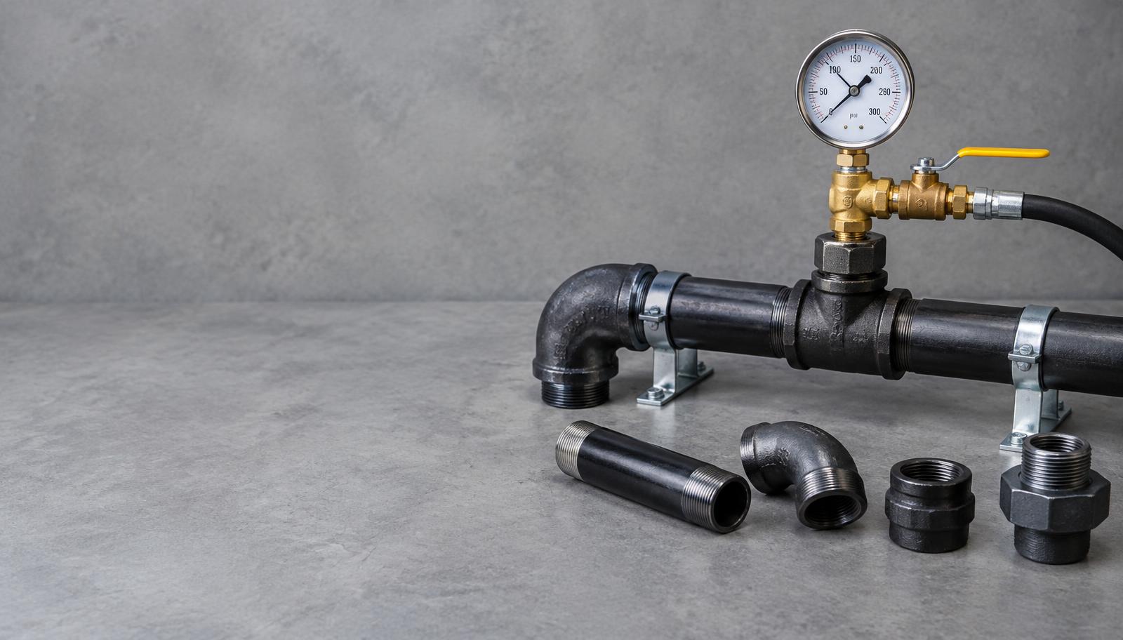 Gas pipe fittings and professional pressure testing gauge